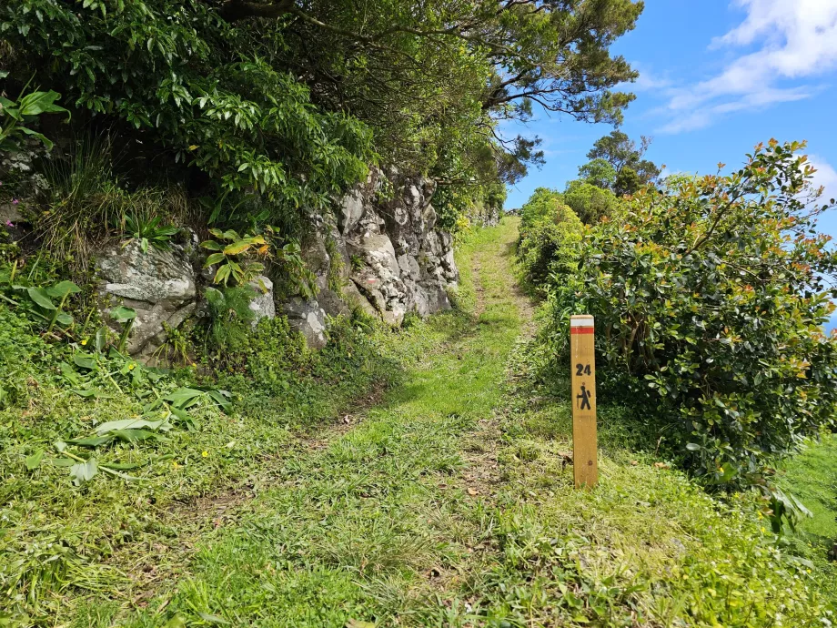 Markierung von Wanderwegen auf einem Pfosten