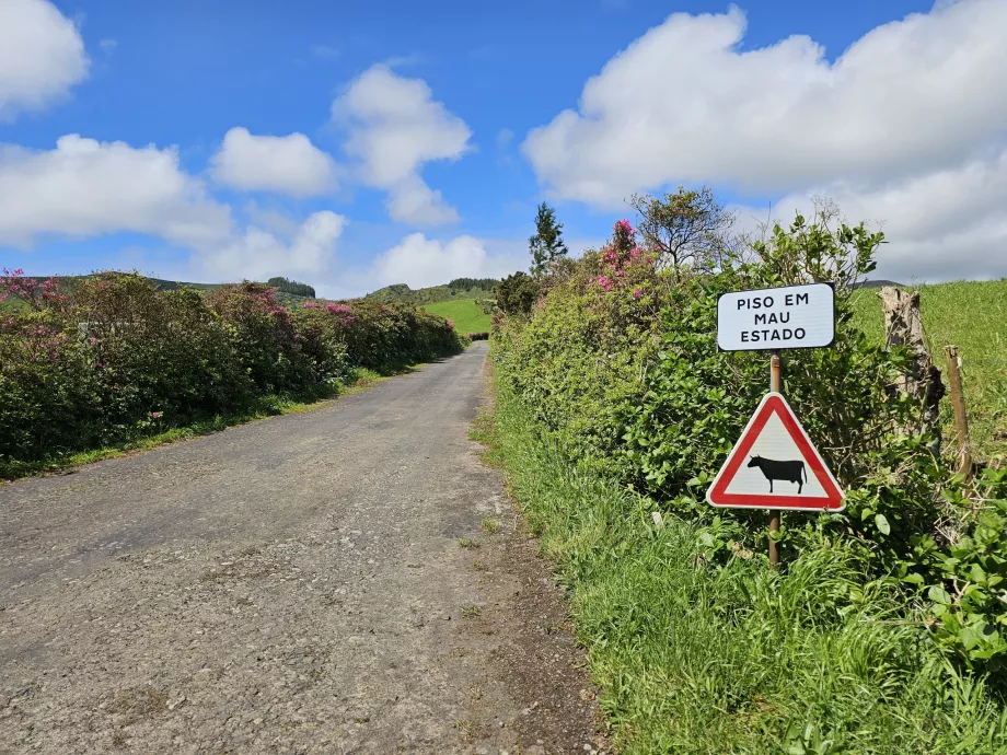 Schilder entlang der Straßen auf der Insel Flores