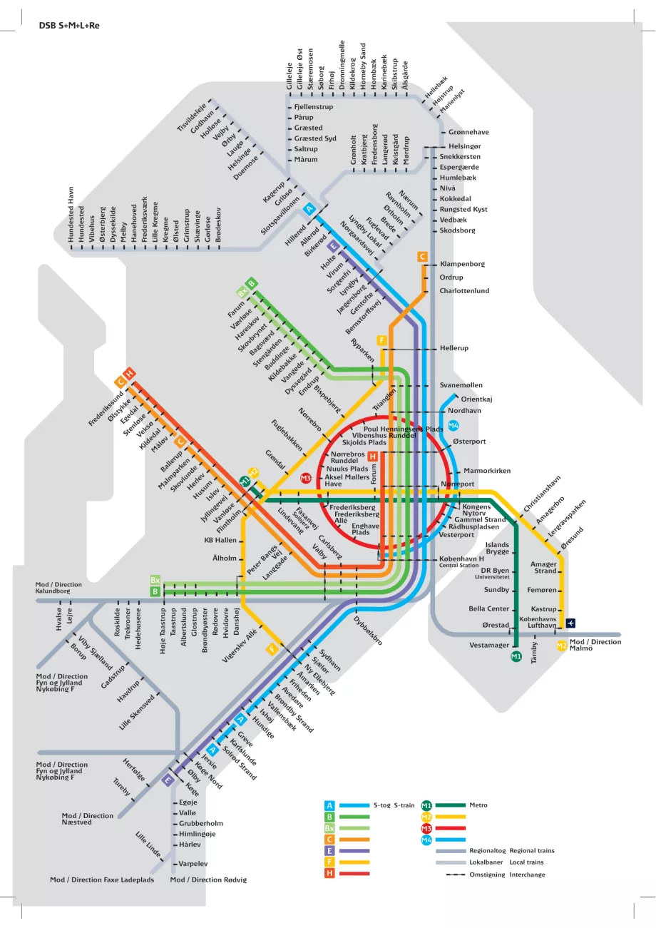 Karte der U-Bahnen und Züge in Kopenhagen