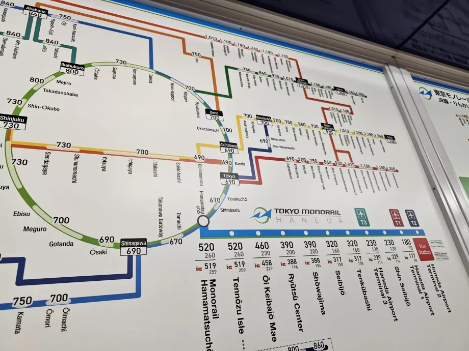 Monorail + JR-Züge Tarifkarte